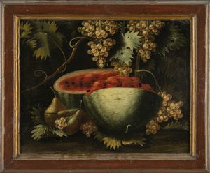 Scuola emiliana, secolo XVIII - Natura morta con uva, cocomero e pere; e Natura morta con uva e melone