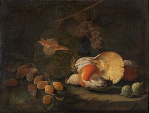 Scuola lombarda, fine del secolo XVII - inizi del secolo XVIII - Natura morta con frutta e funghi