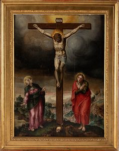 Pittore nordico attivo in Italia, fine secolo XVI - inizi secolo XVII - La crocifissione con San Giovanni e la Vergine