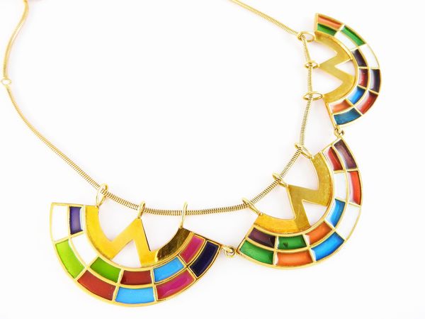 Girocollo Mila Schon in oro giallo e smalti policromi  - Asta Gioielli e Orologi - Associazione Nazionale - Case d'Asta italiane