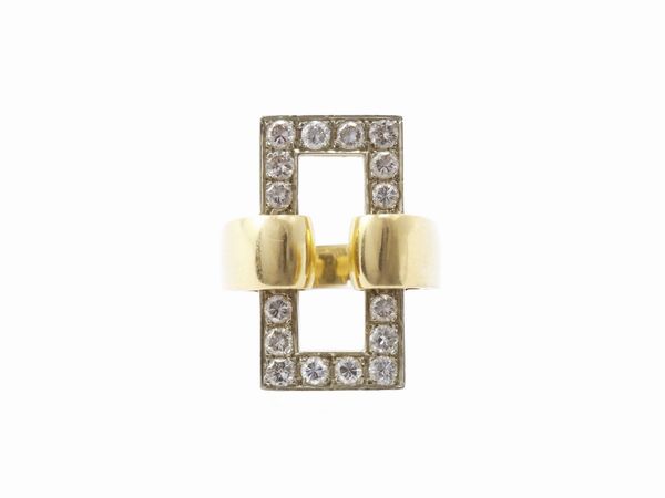 Anello in oro bianco e giallo con diamanti  - Asta Gioielli e Orologi - Associazione Nazionale - Case d'Asta italiane