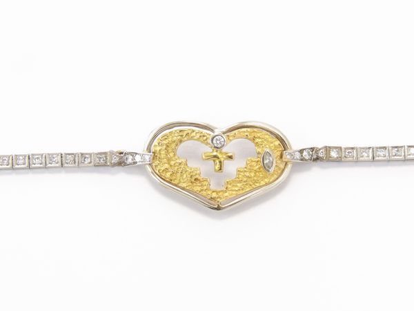 Bracciale in oro bianco e giallo con diamanti  - Asta Gioielli e Orologi - Associazione Nazionale - Case d'Asta italiane