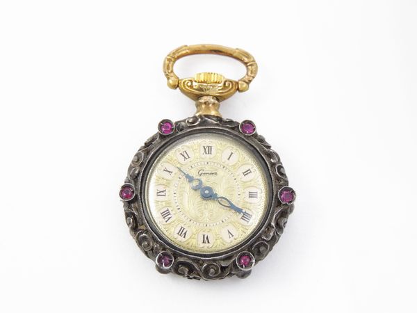 Orologio da tasca per donna in argento con rubini  - Asta Gioielli e Orologi - Associazione Nazionale - Case d'Asta italiane