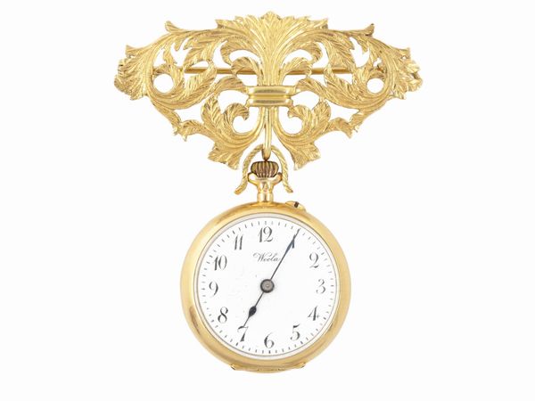 Spilla orologio Wecla in oro giallo  - Asta Gioielli e Orologi - Associazione Nazionale - Case d'Asta italiane