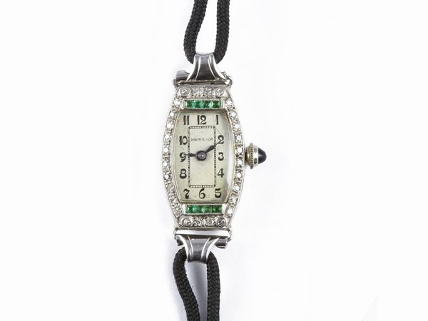 Orologio dec da polso per donna Hamilton in platino con diamanti e smeraldi  - Asta Gioielli e Orologi - Associazione Nazionale - Case d'Asta italiane