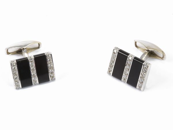 Gemelli in oro bianco con diamanti e onice  - Asta Gioielli e Orologi - Associazione Nazionale - Case d'Asta italiane