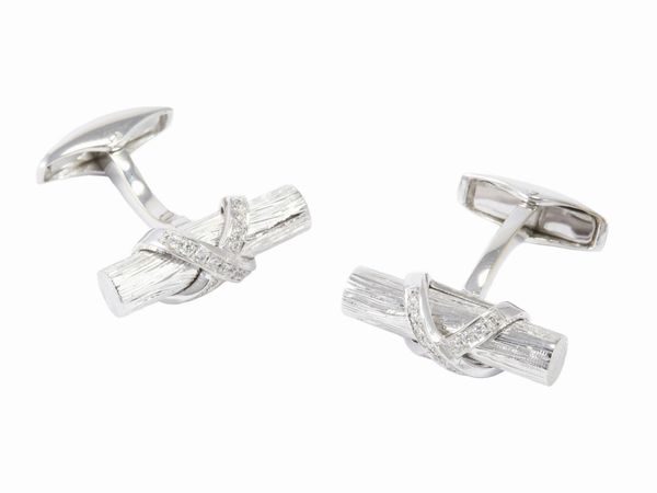 Gemelli in oro bianco con diamanti  - Asta Gioielli e Orologi - Associazione Nazionale - Case d'Asta italiane