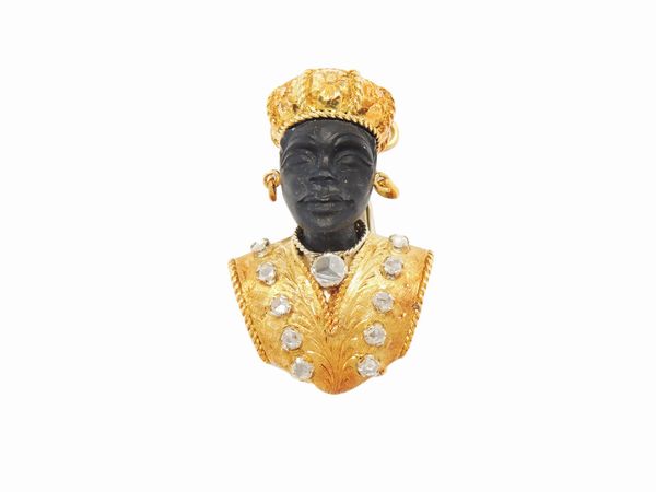 Spilla pendente moretto Missiaglia in oro giallo, diamanti ed ebano  - Asta Gioielli e Orologi - Associazione Nazionale - Case d'Asta italiane