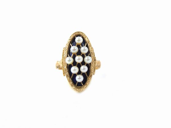 Anello in oro giallo con perle e lapislazzuli  - Asta Gioielli e Orologi - Associazione Nazionale - Case d'Asta italiane