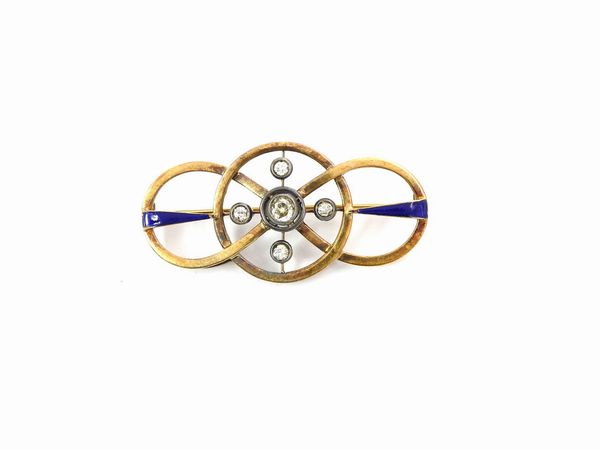 Spilla in oro e argento con diamanti e smalti blu  - Asta Gioielli e Orologi - Associazione Nazionale - Case d'Asta italiane