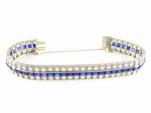 Bracciale in oro bianco, diamanti e pietre blu  - Asta Gioielli e Orologi - Associazione Nazionale - Case d'Asta italiane