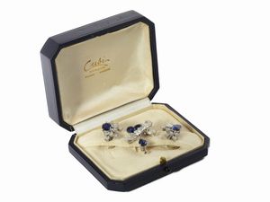 Demi parure Cusi spilla ed orecchini in platino, diamanti e zaffiri  - Asta Gioielli e Orologi - Associazione Nazionale - Case d'Asta italiane