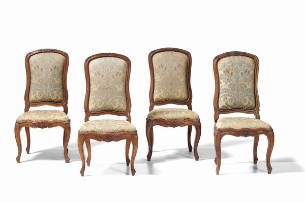 Quattro sedie Luigi XV in noce. Genova, XVIII secolo  - Asta Dimore italiane | Cambi Time - Associazione Nazionale - Case d'Asta italiane