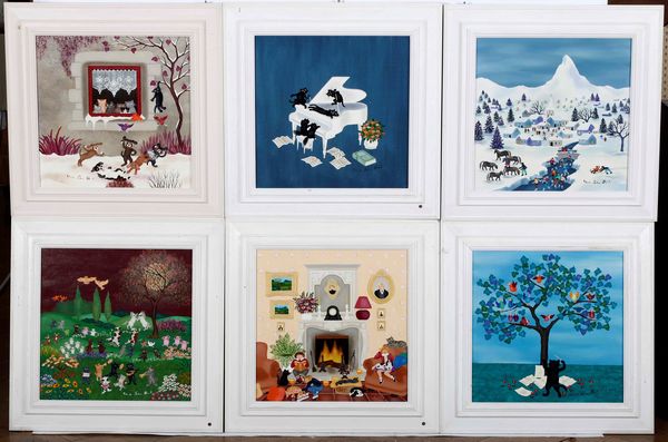 Lotto di numerosi dipinti con soggetti di interni con gatti e personaggi. XX secolo  - Asta Dimore italiane | Cambi Time - Associazione Nazionale - Case d'Asta italiane