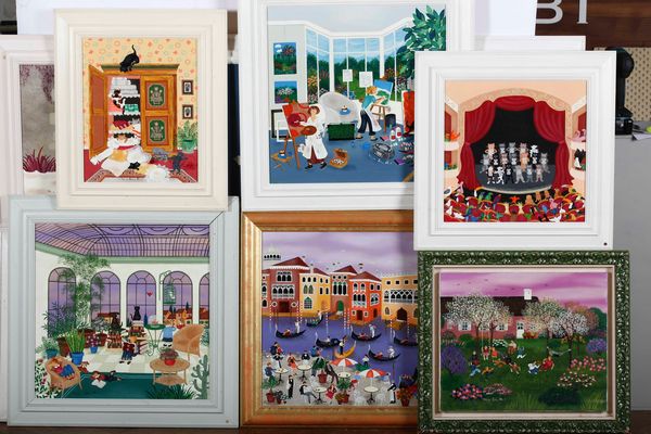 Lotto di numerosi dipinti con soggetti di interni con gatti e personaggi. XX secolo  - Asta Dimore italiane | Cambi Time - Associazione Nazionale - Case d'Asta italiane