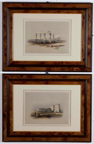 Coppia di stampe acquerellate con architetture e rovine. XIX-XX secolo  - Asta Dimore italiane | Cambi Time - Associazione Nazionale - Case d'Asta italiane