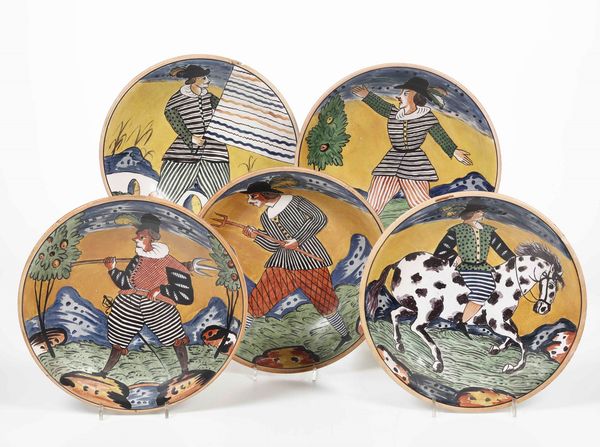 Cinque piatti<BR>Probabilmente Montelupo, XX secolo  - Asta Dimore italiane | Cambi Time - Associazione Nazionale - Case d'Asta italiane