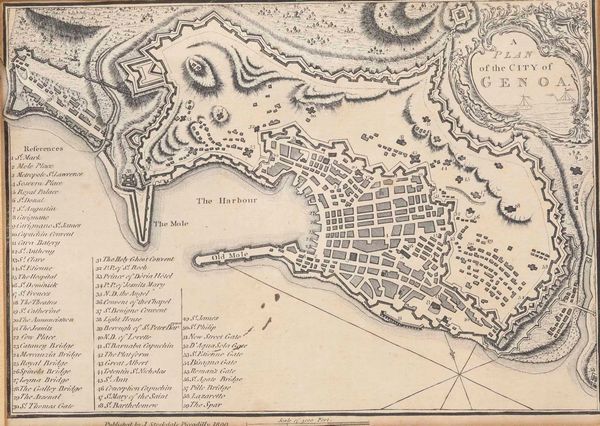 Pianta inglese di Genova. Firmata: Published by J. Stockale Piccadilly 1800  - Asta Dimore italiane | Cambi Time - Associazione Nazionale - Case d'Asta italiane