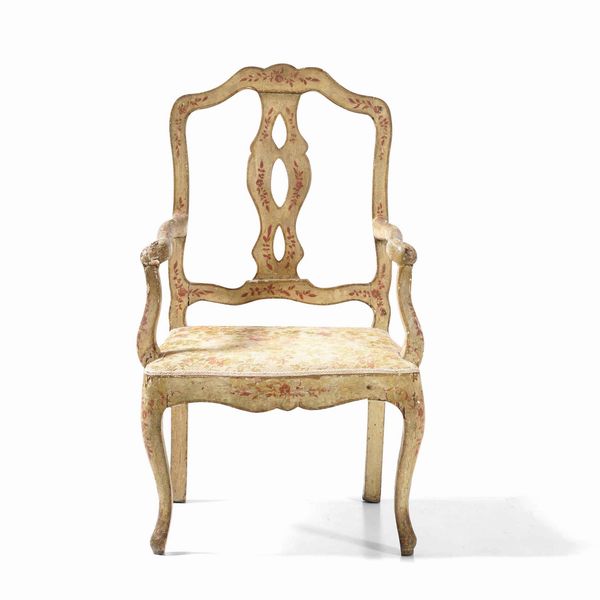 Poltrona Luigi XV da muro laccata e dipinta. Genova, XVIII secolo  - Asta Dimore italiane | Cambi Time - Associazione Nazionale - Case d'Asta italiane