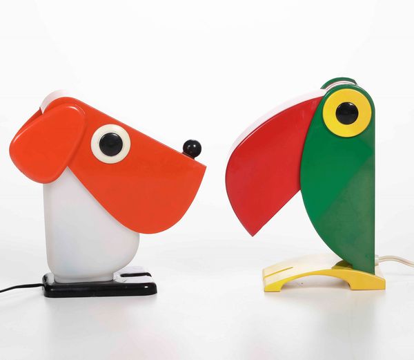 Due lampade animalier in plastica Drupy e Tucano. Old Time Ferrari (Verona) anni60  - Asta Dimore italiane | Cambi Time - Associazione Nazionale - Case d'Asta italiane