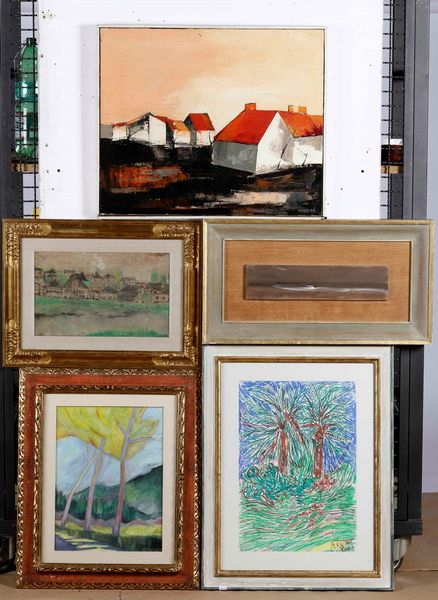 Lotto di cinque dipinti, varie misure, autori e tecniche diverse  - Asta Dimore italiane | Cambi Time - Associazione Nazionale - Case d'Asta italiane