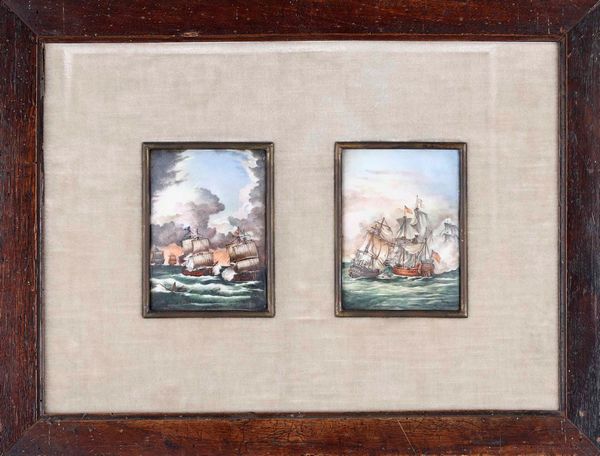 Coppia di dipinti su porcellana a tema marinaro raffigurante velieri. Manifattura tedesca, Hutschenreuther (?), XIX secolo  - Asta Dimore italiane | Cambi Time - Associazione Nazionale - Case d'Asta italiane