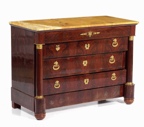 Cassettone impero in piuma di mogano e mogano. Francia, XIX secolo  - Asta Dimore italiane | Cambi Time - Associazione Nazionale - Case d'Asta italiane