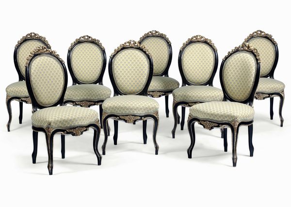 Salotto Luigi Filippo in legno intagliato, ebanizzato e dorato. XIX secolo  - Asta Dimore italiane | Cambi Time - Associazione Nazionale - Case d'Asta italiane