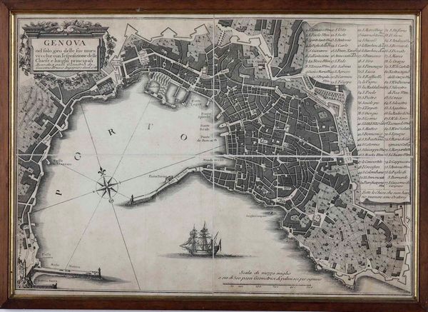 Mappa della citt di Genova, divisa in quattro parti. Giacomo Brusco ingegnere 1766  - Asta Dimore italiane | Cambi Time - Associazione Nazionale - Case d'Asta italiane