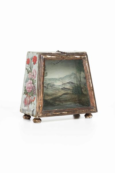 Piccola vetrina in legno laccato e dipinto. Genova XVII secolo  - Asta Dimore italiane | Cambi Time - Associazione Nazionale - Case d'Asta italiane