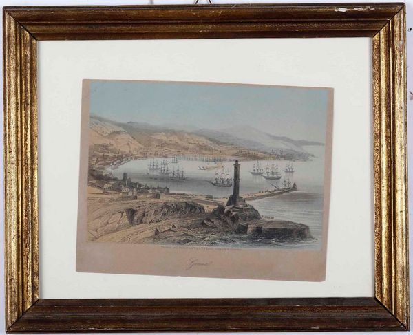 Stampa di Genova a colori, con vista del golfo e della porta della lanterna (met� XIX ca.)  - Asta Dimore italiane | Cambi Time - Associazione Nazionale - Case d'Asta italiane