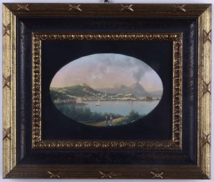 Lotto di tre gouaches con vedute del Golfo di Napoli col Vesuvio. XIX secolo  - Asta Dimore italiane | Cambi Time - Associazione Nazionale - Case d'Asta italiane