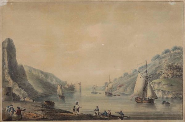 N. Pococic (XVIII-XIX secolo) Veduta con approdo e imbarcazioni  - Asta Dipinti Antichi  - Associazione Nazionale - Case d'Asta italiane