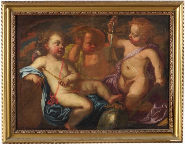 Scuola del XVII secolo Scena allegorica con putti  - Asta Dipinti Antichi  - Associazione Nazionale - Case d'Asta italiane
