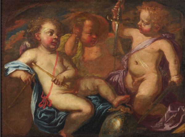Scuola del XVII secolo Scena allegorica con putti  - Asta Dipinti Antichi  - Associazione Nazionale - Case d'Asta italiane