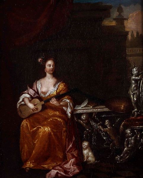 Caspar Netscher : Dama che suona in giardino  - Asta Dipinti Antichi  - Associazione Nazionale - Case d'Asta italiane