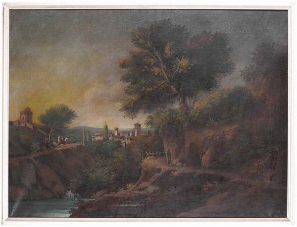 Scuola del XVIII-XIX secolo Paesaggi con figure in riva al fiume  - Asta Dipinti Antichi  - Associazione Nazionale - Case d'Asta italiane