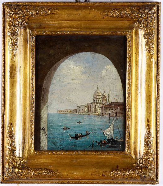 Francesco Guardi, nei modi di : Veduta di Venezia con S. Maria della Saluta e Punta della Dogana  - Asta Dipinti Antichi  - Associazione Nazionale - Case d'Asta italiane