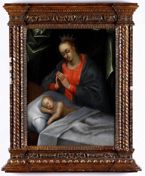Scuola del XVII secolo Madonna col Bambino  - Asta Dipinti Antichi  - Associazione Nazionale - Case d'Asta italiane