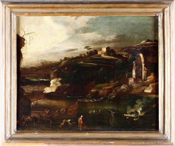Antonio Travi detto il Sestri, nei modi di : Paesaggio costiero con imbarcazioni e rovine  - Asta Dipinti Antichi  - Associazione Nazionale - Case d'Asta italiane
