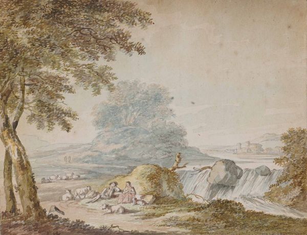 Scuola della fine del XVIII secolo Paesaggio con pastori e contadini  - Asta Dipinti Antichi  - Associazione Nazionale - Case d'Asta italiane