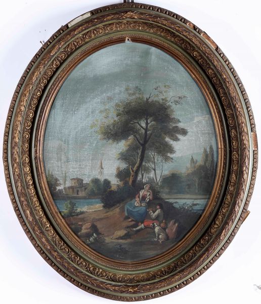 Scuola del XVIII-XIX secolo Paesaggi con contadini  - Asta Dipinti Antichi  - Associazione Nazionale - Case d'Asta italiane