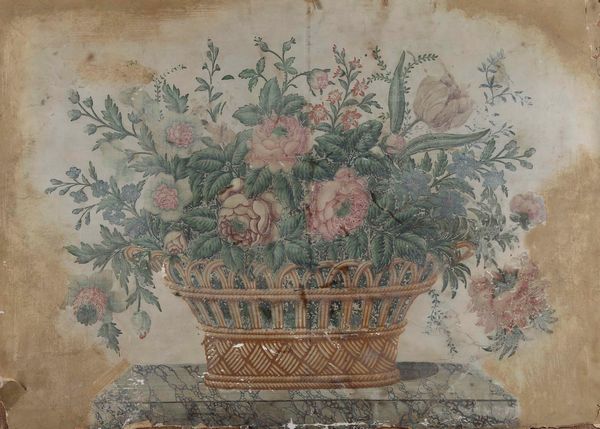 Scuola del XIX secolo Natura morta con cesta di fiori  - Asta Dipinti Antichi  - Associazione Nazionale - Case d'Asta italiane