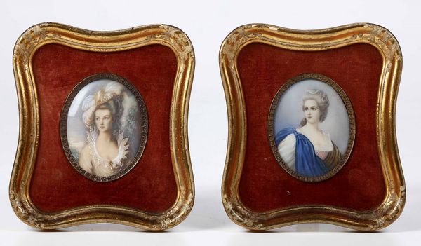 Due miniature raffiguranti ritratti di gentildonne, XIX secolo  - Asta Dipinti Antichi  - Associazione Nazionale - Case d'Asta italiane