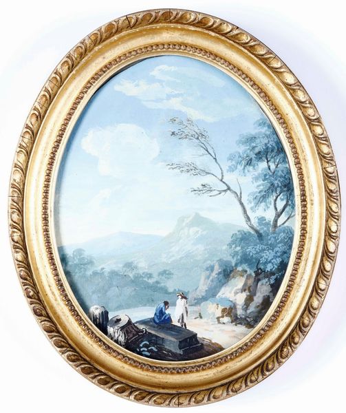 Scuola italiana del XVIII secolo Paesaggio con architetture e figure  - Asta Dipinti Antichi  - Associazione Nazionale - Case d'Asta italiane