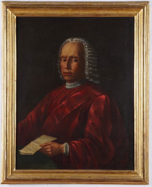 Scuola del XVIII secolo Ritratto di nobiluomo in veste rossa  - Asta Dipinti Antichi  - Associazione Nazionale - Case d'Asta italiane