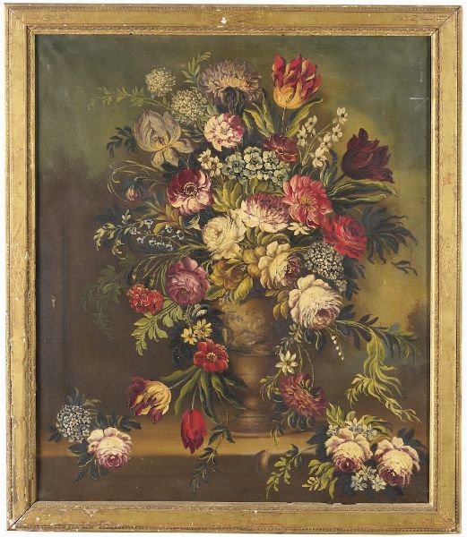 Scuola del XIX secolo Natura morta con vaso di fiori  - Asta Dipinti Antichi  - Associazione Nazionale - Case d'Asta italiane