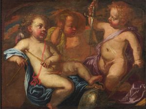Scuola del XVII secolo Scena allegorica con putti  - Asta Dipinti Antichi  - Associazione Nazionale - Case d'Asta italiane