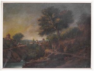 Scuola del XVIII-XIX secolo Paesaggi con figure in riva al fiume  - Asta Dipinti Antichi  - Associazione Nazionale - Case d'Asta italiane