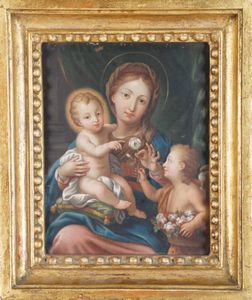 Scuola del XVIII secolo Madonna con Bambino e San Giovannino  - Asta Dipinti Antichi  - Associazione Nazionale - Case d'Asta italiane